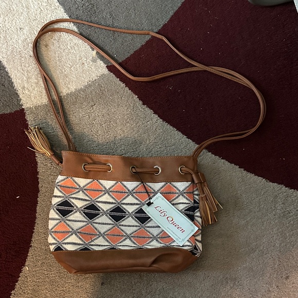 Geometric Shoulder Bag in Brown and Orange - Picture 1 of 5